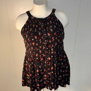 Torrid Black and Red Floral Tank Top, size 2x